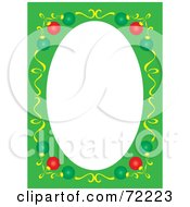 Poster, Art Print Of Royalty-Free Rf Clipart Illustration Of A Blank Oval Space With A Green Border And Colorful Christmas Ornaments