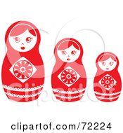 Row Of Three White And Red Nesting Dolls
