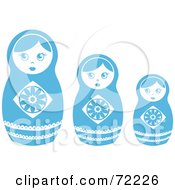 Row Of Three White And Blue Nesting Dolls