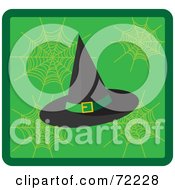 Black Witch Hat On A Green Web Background