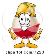 Clipart Picture Of A Fishing Bobber Mascot Cartoon Character Wearing A Helmet by Toons4Biz