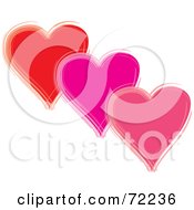 Poster, Art Print Of Three Floating Red Purple And Pink Hearts