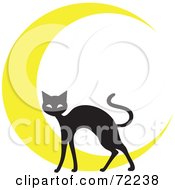 Black Cat In Front Of A Yellow Crescent Moon