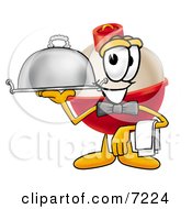 Fishing Bobber Mascot Cartoon Character Serving A Thanksgiving Turkey On A Platter