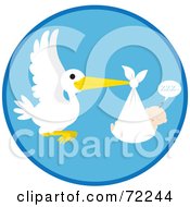 Poster, Art Print Of Blue Circle With A Stork And A Sleeping Baby Boy