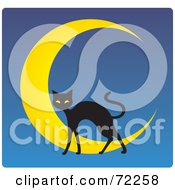 Black Cat And Crescent Moon On Blue