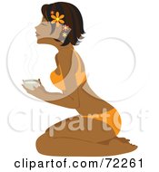 Poster, Art Print Of Relaxed Kneeling Black Woman Holding A Cup Of Tea