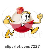 Clipart Picture Of A Fishing Bobber Mascot Cartoon Character Running