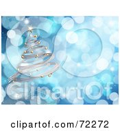 Blue Sparkly Background With A 3d Silver Spiral Christmas Tree