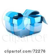 Poster, Art Print Of Squat Blue 3d Gift Box With Ribbons And A Bow