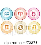 Digital Collage Of Stylish Colorful Round Zodiac Icons Aquarius Aries Taurus Gemini Cancer And Leo