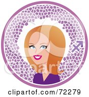 Royalty Free RF Clipart Illustration Of A Pretty Sagittarius Woman In A Purple Circle With The Zodiac Symbol
