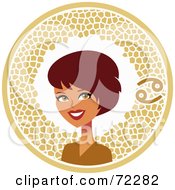 Poster, Art Print Of Pretty Cancer Woman In A Brown Circle With The Zodiac Symbol