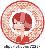 Royalty Free RF Clipart Illustration Of A Pretty Aries Woman In A Red Circle With The Zodiac Symbol by Monica
