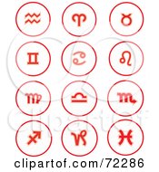 Royalty Free RF Clipart Illustration Of A Digital Collage Of Red And White Astrology Sign Circle Website Icons by Monica