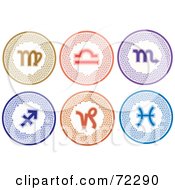Digital Collage Of Stylish Colorful Round Zodiac Icons Virgo Libra Scorpio Sagittarius Capricorn And Pisces