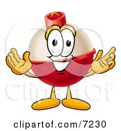 Fishing Bobber Mascot Cartoon Character With Welcoming Open Arms