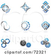 Poster, Art Print Of Digital Collage Of Blue And Black 3d Cog Logo Icons