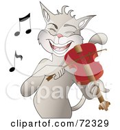 Poster, Art Print Of Happy Cat Singing And Playing A Fiddle