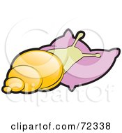 Poster, Art Print Of Yellow Snail Sleeping On A Pink Pillow