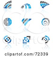 Poster, Art Print Of Digital Collage Of Blue And Black 3d Spiral And Curve Logo Icons