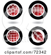 Poster, Art Print Of Digital Collage Of Red And Black Ball Icons Soccer Basketball Volleyball And Football