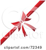 Poster, Art Print Of Red Bow And Ribbon Diagonal Over White