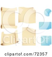 Poster, Art Print Of Digital Collage Of Blank Parchment Scrolls And Blue Peeling Stickers