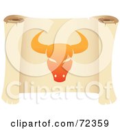 Poster, Art Print Of Orange Taurus Icon On A Parchment Scroll