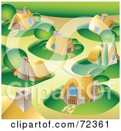 Village With Cute Cottages And Green Lawns