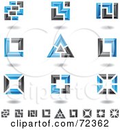 Poster, Art Print Of Digital Collage Of Blue And Black 3d Square And Triangle Logo Icons