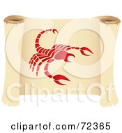 Poster, Art Print Of Red Scorpio Icon On A Parchment Scroll