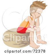 Royalty Free RF Clipart Illustration Of A Lonely Little Boy Sitting On A Rock And Thinking