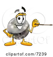 Bowling Ball Mascot Cartoon Character Holding A Pointer Stick