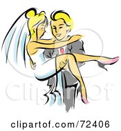 Royalty Free RF Clipart Illustration Of A Blond Groom Carrying His Pretty Bride