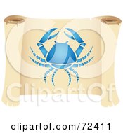 Royalty Free RF Clipart Illustration Of A Blue Cancer Icon On A Parchment Scroll