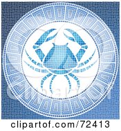 Poster, Art Print Of Blue Cancer Crab Horoscope Mosaic Tile Background