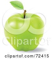 Poster, Art Print Of Realistic 3d Green Apple With A Single Leaf On The Stem