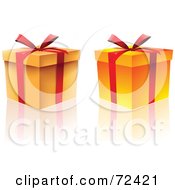 Poster, Art Print Of Two Orange Gift Boxes With Red Ribbons And Bows