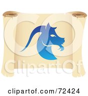 Poster, Art Print Of Blue Capricorn Icon On A Parchment Scroll
