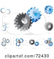 Poster, Art Print Of Digital Collage Of Gray And Blue Gear Cog Icons