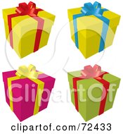 Poster, Art Print Of Digital Collage Of Yellow Pink And Green Gift Boxes With Ribbons And Bows