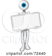 Poster, Art Print Of Blue Eyeball Person Holding A Blank Sign