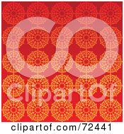 Poster, Art Print Of Bright Red Background With Orange Floral Patterns