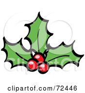 Royalty Free RF Clipart Illustration Of Three Green Leaves And Red Holly Berries