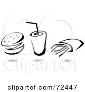 Poster, Art Print Of Digital Collage Of A Black And White Hamburger With A Fountain Soda And French Fries