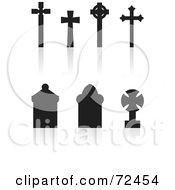 Poster, Art Print Of Digital Collage Of Silhouetted Cross And Standard Tombstones