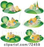 Poster, Art Print Of Digital Collage Of Small Cottages With Green Lawns