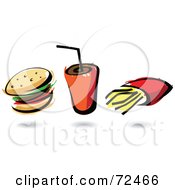Poster, Art Print Of Digital Collage Of A Hamburger With A Fountain Soda And French Fries