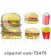 Poster, Art Print Of Digital Collage Of Cheeseburgers Soda And French Fries